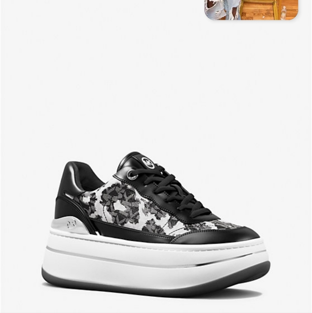 MICHAEL KORS HAYES LEOPARD LOGO &LEATHER PLATFORM SNEAKER NIB